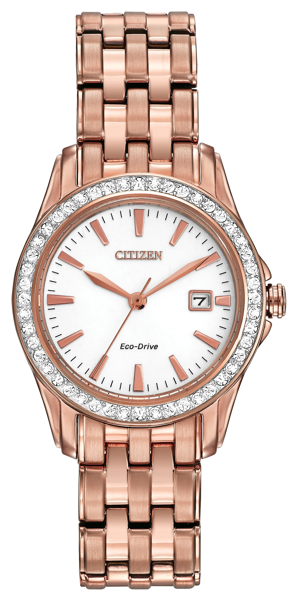 Silhouette Crystal - Ladies Eco-Drive Pink Gold Date Watch | CITIZEN